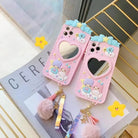 Luxurious Kiki & Lala iPhone Case with Heart Mirror in Pastel Colors - Cosparty
