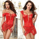 Latex & Lace Corset Dress (Up to 6XL) - Red / 4XL - shirt