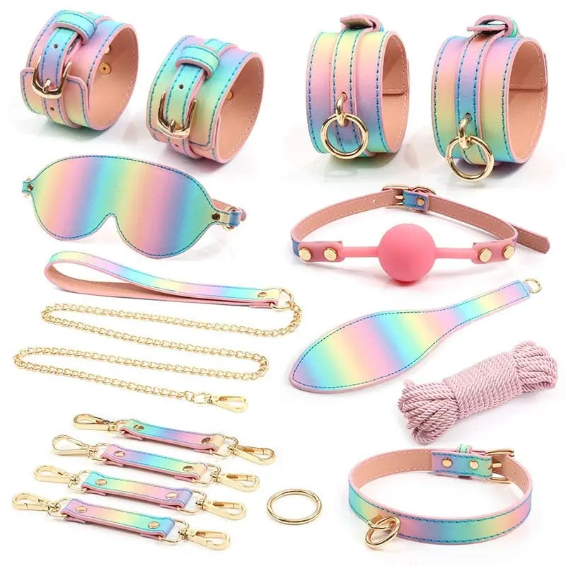 Pastel Rainbow Love Play Set - bdsm, blindfold, choker, collar, collars