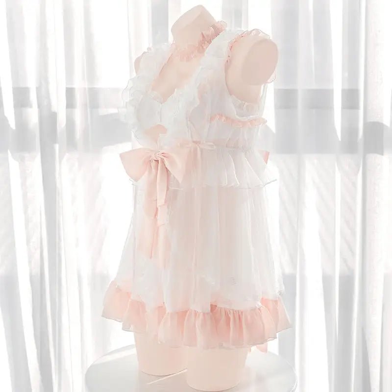 Luxurious Pink and White Chiffon Lingerie Dress - Cosparty