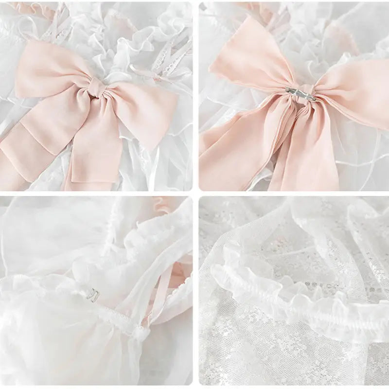 Luxurious Pink and White Chiffon Lingerie Dress - dress