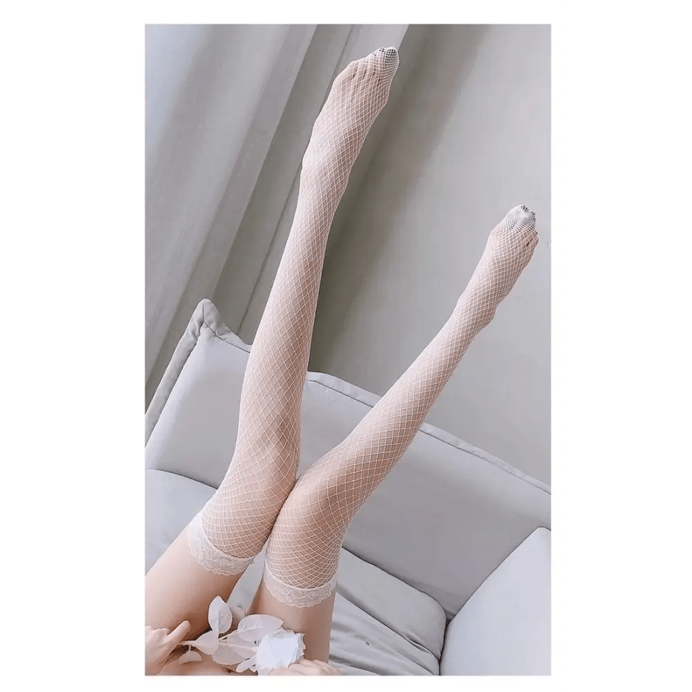 Luxurious Pink Fishnet Stockings with Lace Garter Details - Cosparty