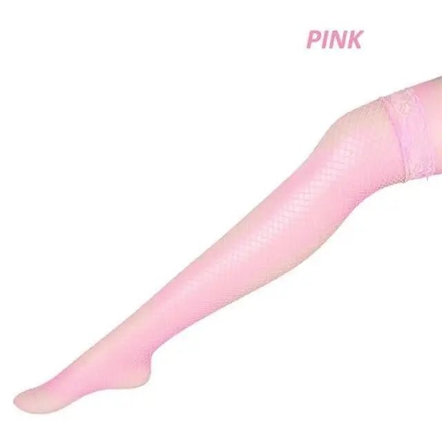 Luxurious Pink Fishnet Stockings with Lace Garter Details - Cosparty