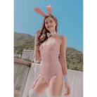 Luxurious Pink Velour Bunny Costume with Ears and Wristbands - Cosparty