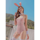 Luxurious Pink Velour Bunny Costume with Ears and Wristbands - costume