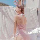 Luxurious Pink Velour Bunny Costume with Ears and Wristbands - Cosparty