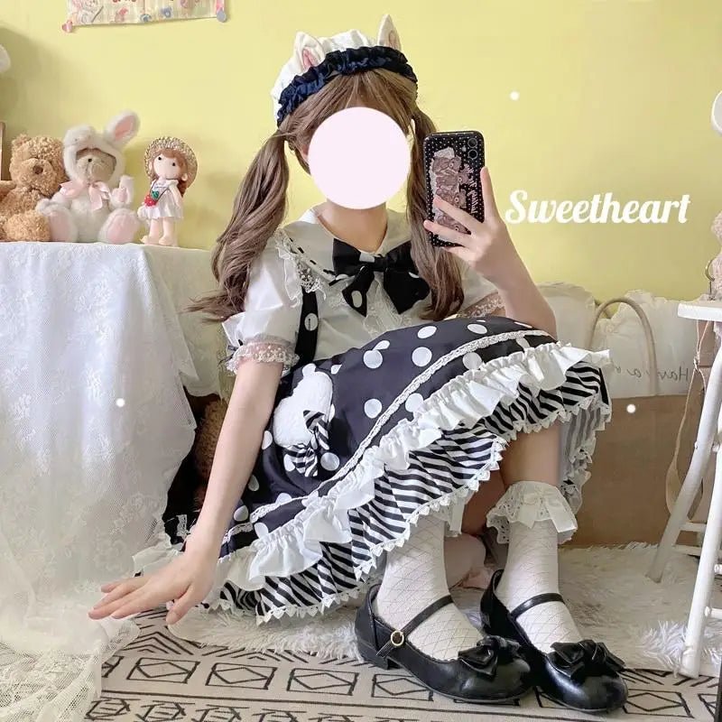 Luxurious Polkadot Suspender Lolita Skirt with Elastic Waist - Cosparty