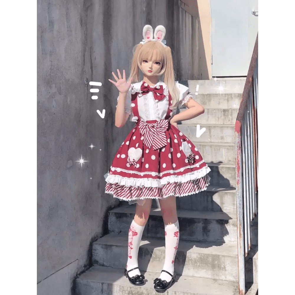 Luxurious Polkadot Suspender Lolita Skirt with Elastic Waist - Cosparty