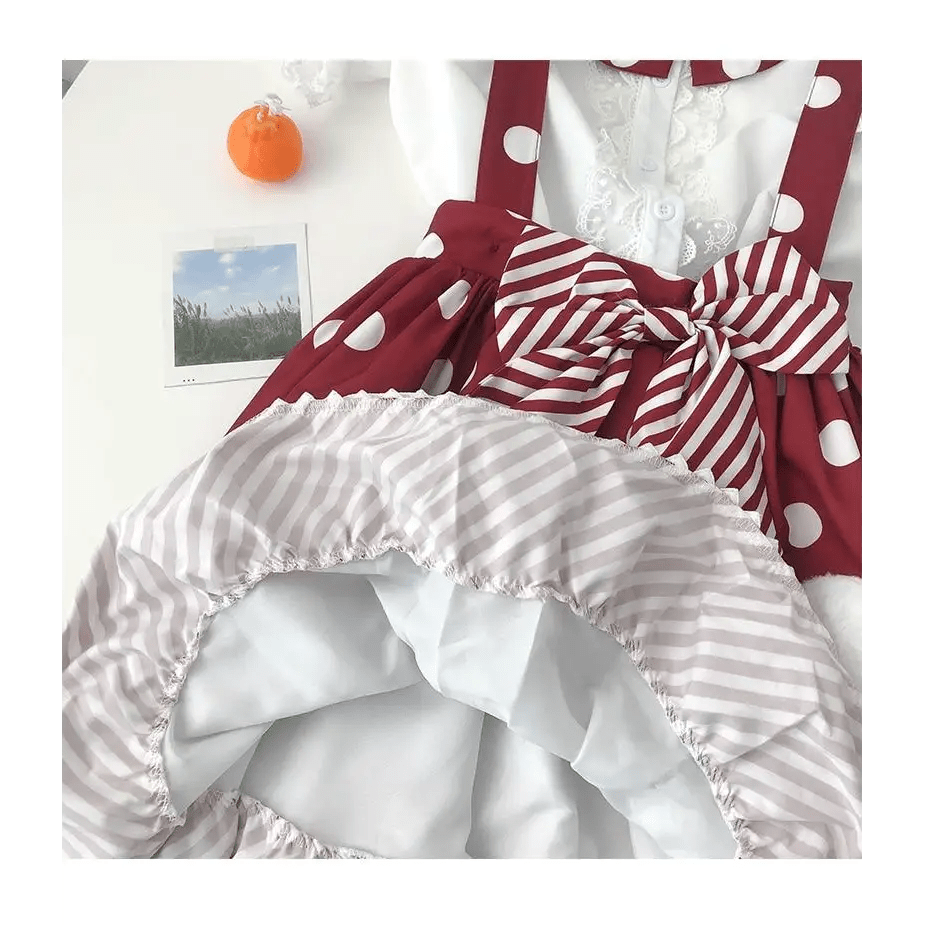 Luxurious Polkadot Suspender Lolita Skirt with Elastic Waist - Cosparty