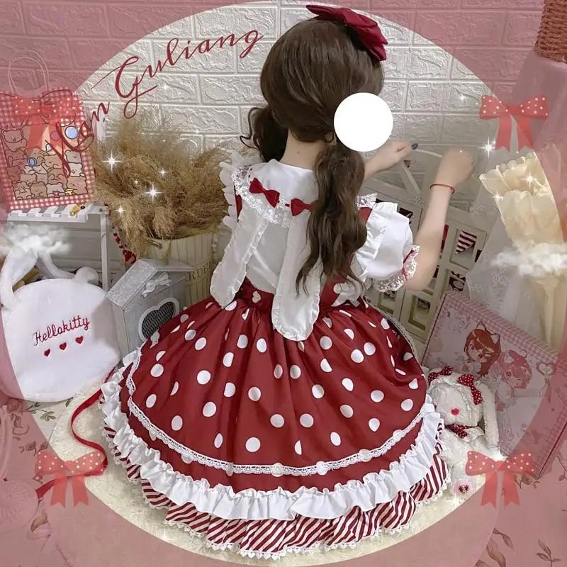 Luxurious Polkadot Suspender Lolita Skirt with Elastic Waist - Cosparty