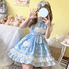 Luxurious Polkadot Suspender Lolita Skirt with Elastic Waist - Blue / M - skirt