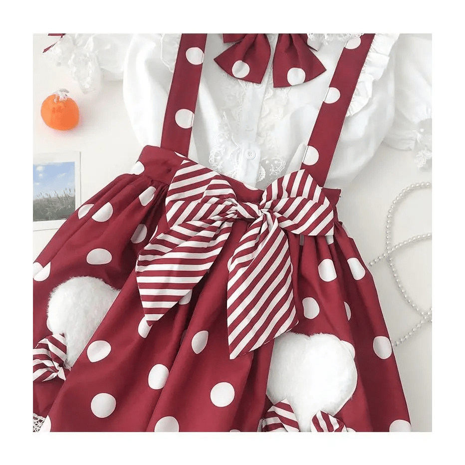 Luxurious Polkadot Suspender Lolita Skirt with Elastic Waist - Cosparty