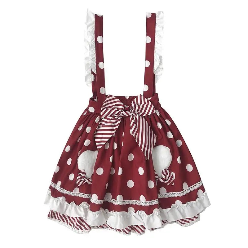 Luxurious Polkadot Suspender Lolita Skirt with Elastic Waist - skirt