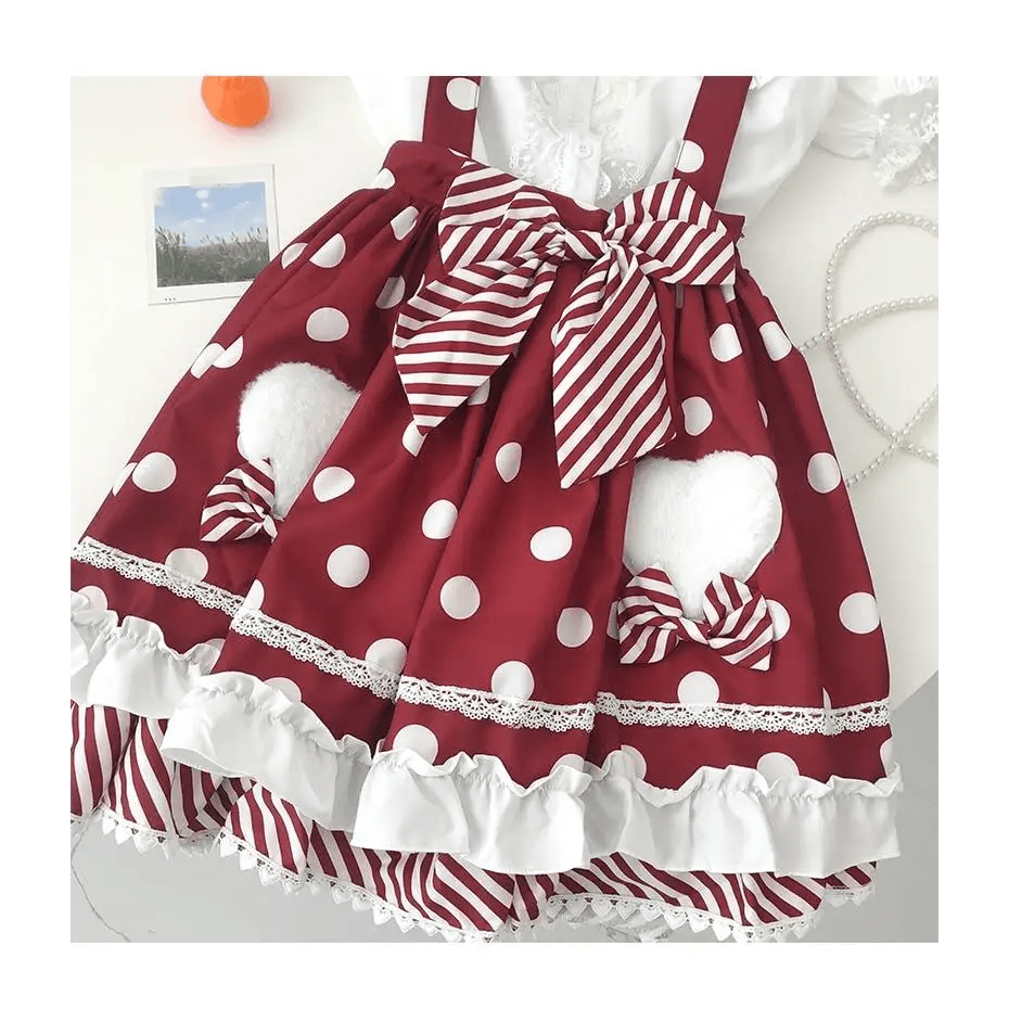 Luxurious Polkadot Suspender Lolita Skirt with Elastic Waist - Cosparty