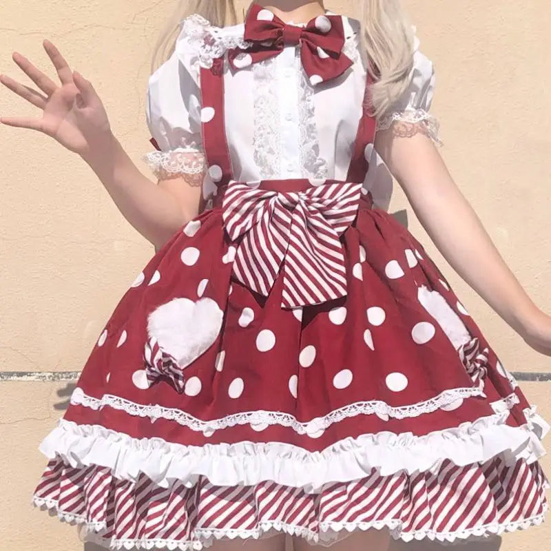 Luxurious Polkadot Suspender Lolita Skirt with Elastic Waist - skirt