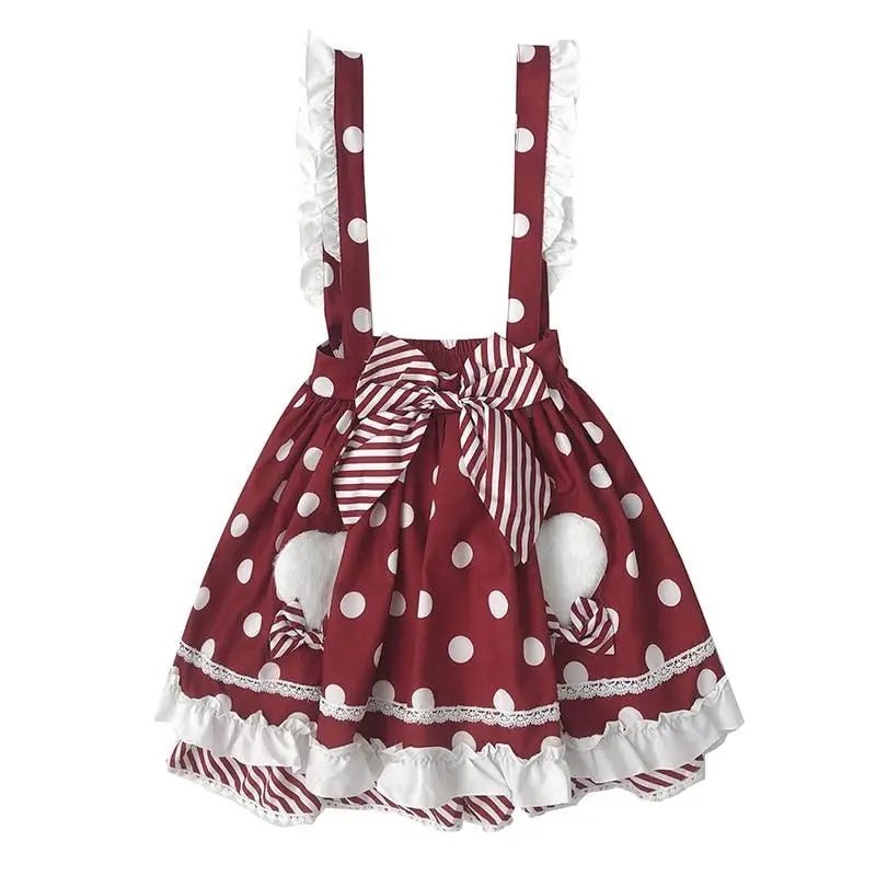 Luxurious Polkadot Suspender Lolita Skirt with Elastic Waist - Cosparty