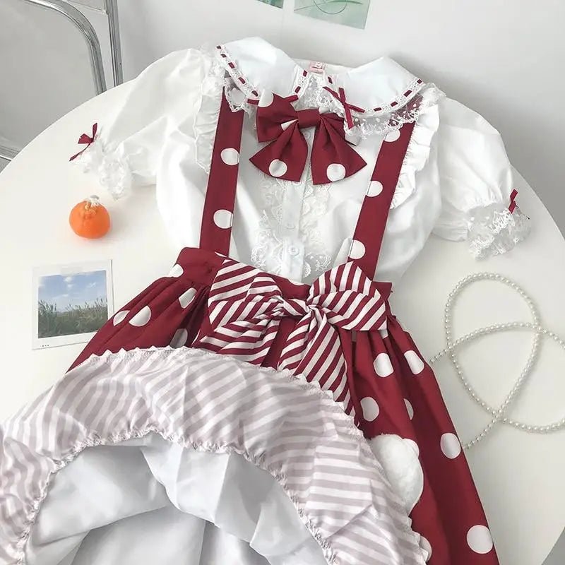 Luxurious Polkadot Suspender Lolita Skirt with Elastic Waist - Cosparty