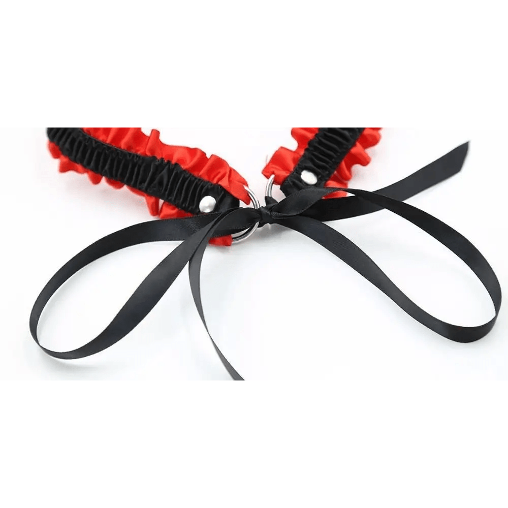 Luxurious Red and Black Rhinestone Collar Set with Handcuffs - Cosparty