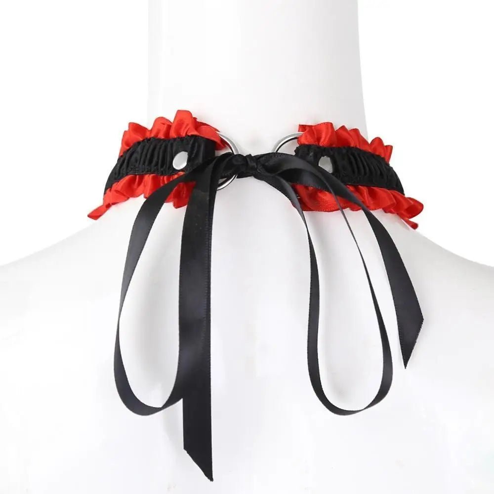 Luxurious Red and Black Rhinestone Collar Set with Handcuffs - Cosparty