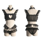 Luxurious Ruffled Lace Lingerie Set with Harness and Heart Cutout - Cosparty