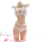 Luxurious Ruffled Lace Lingerie Set with Harness and Heart Cutout - lingerie