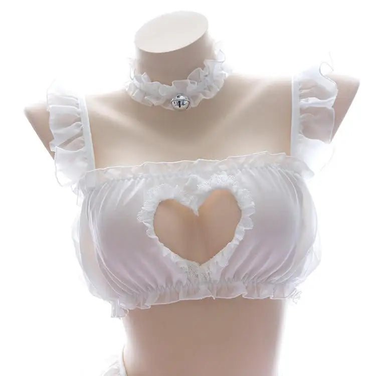 Luxurious Ruffled Lace Lingerie Set with Harness and Heart Cutout - Cosparty
