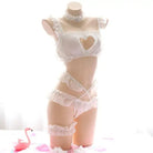 Luxurious Ruffled Lace Lingerie Set with Harness and Heart Cutout - Cosparty