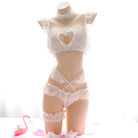 Luxurious Ruffled Lace Lingerie Set with Harness and Heart Cutout - Cosparty