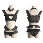 Luxurious Ruffled Lace Lingerie Set with Harness and Heart Cutout - lingerie