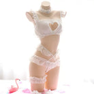 Luxurious Ruffled Lace Lingerie Set with Harness and Heart Cutout - lingerie