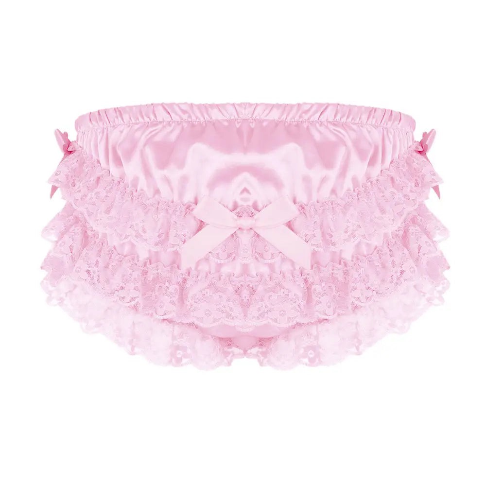 Luxurious Satin Sissy Panties with Ruffle Lace Trim - Pink / M - underwear