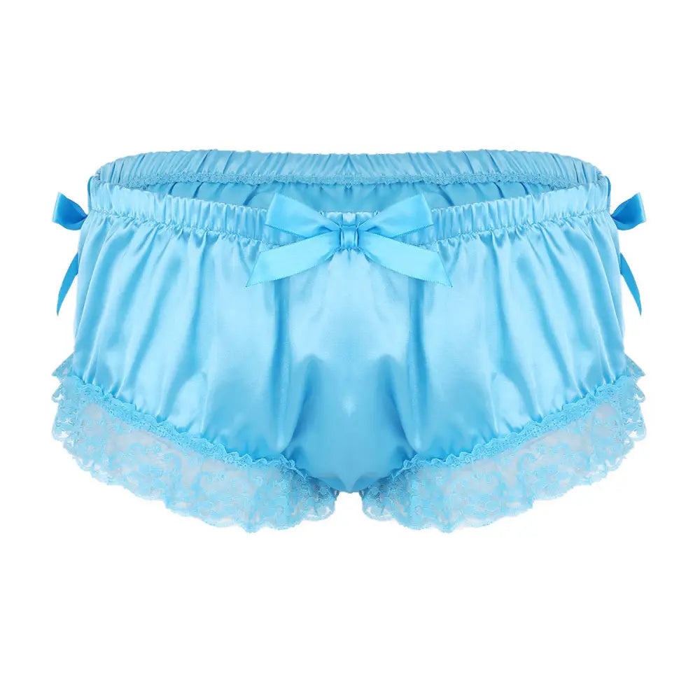 Luxurious Satin Sissy Panties with Ruffle Lace Trim - Blue / M - underwear