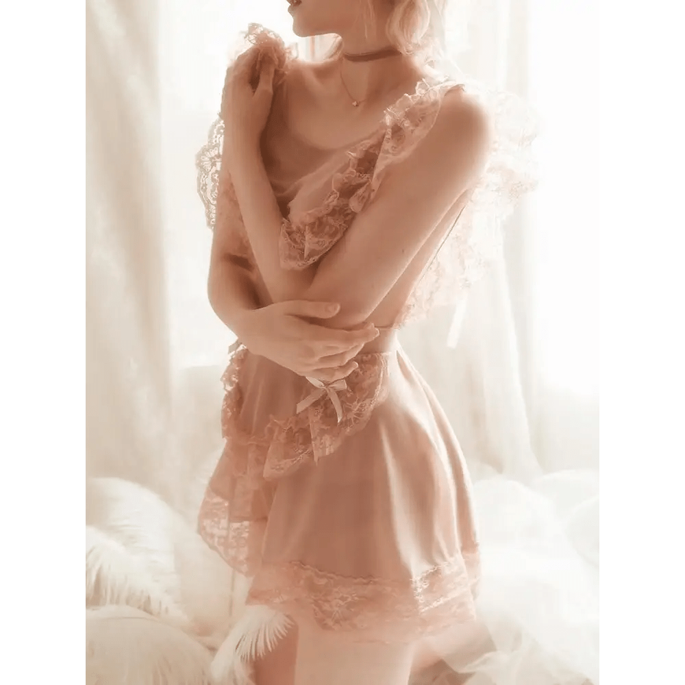 Luxurious Victorian Princess Lingerie Set with Ruffles and Lace Trim - Cosparty