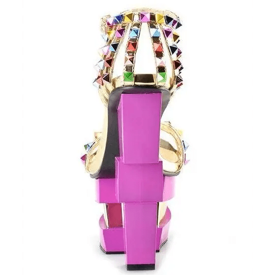 Luxury Geometric Platform Sandals with Jewel Embellishments - Cosparty