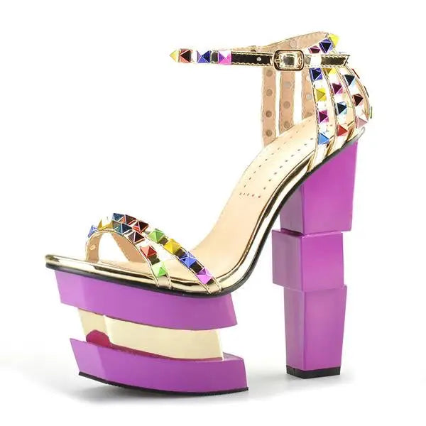 Luxury Geometric Platform Sandals with Jewel Embellishments - 5 - Shoes