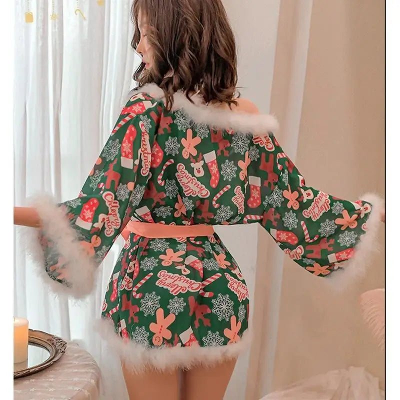 Luxury Holiday Robe and Lingerie Set with Faux Fur Trim - Cosparty
