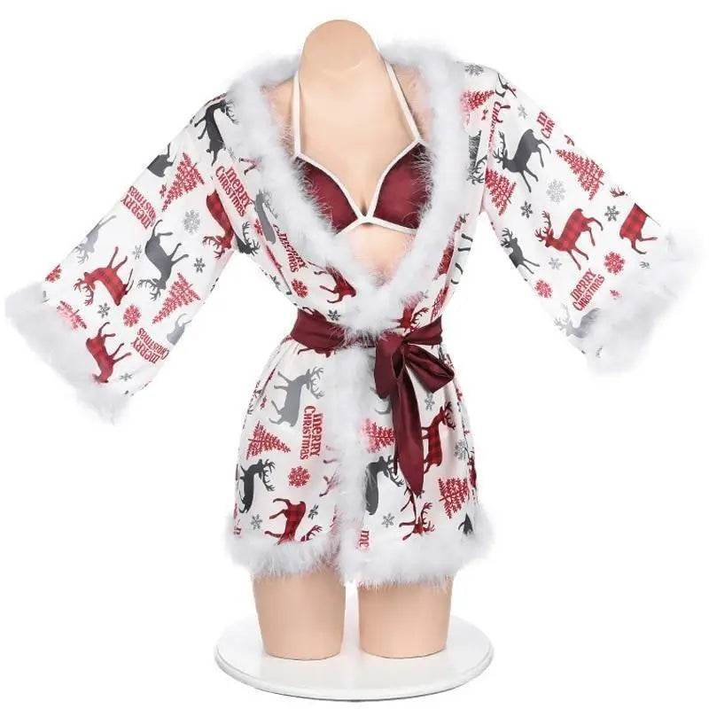 Luxury Holiday Robe and Lingerie Set with Faux Fur Trim - robe