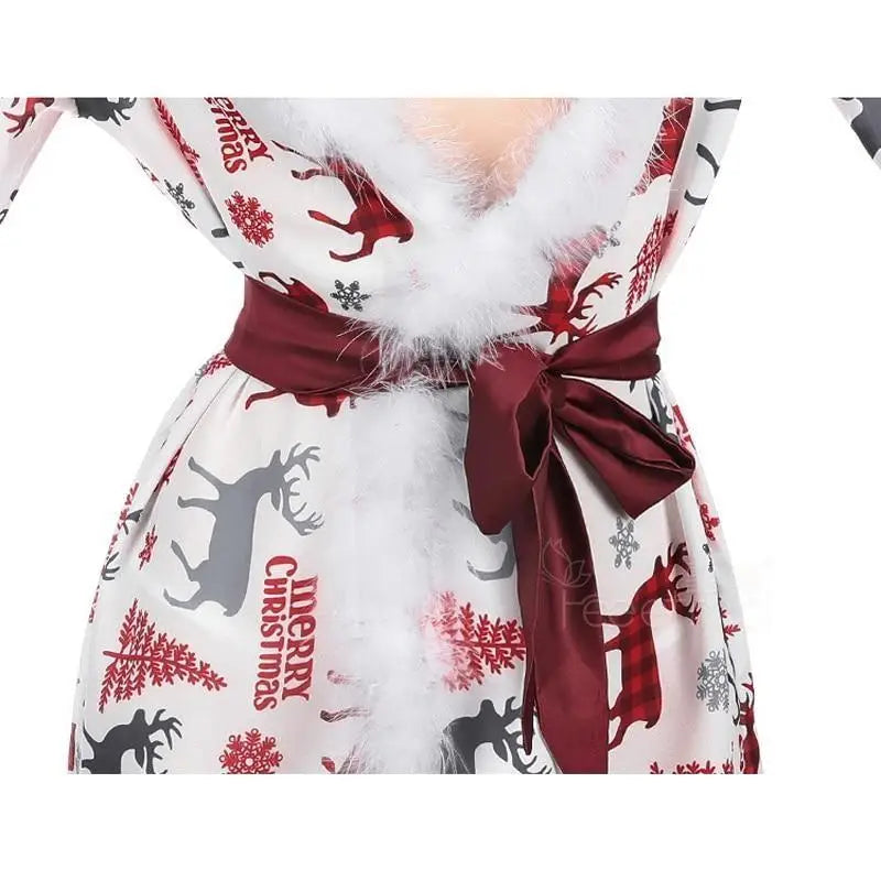 Luxury Holiday Robe and Lingerie Set with Faux Fur Trim - robe