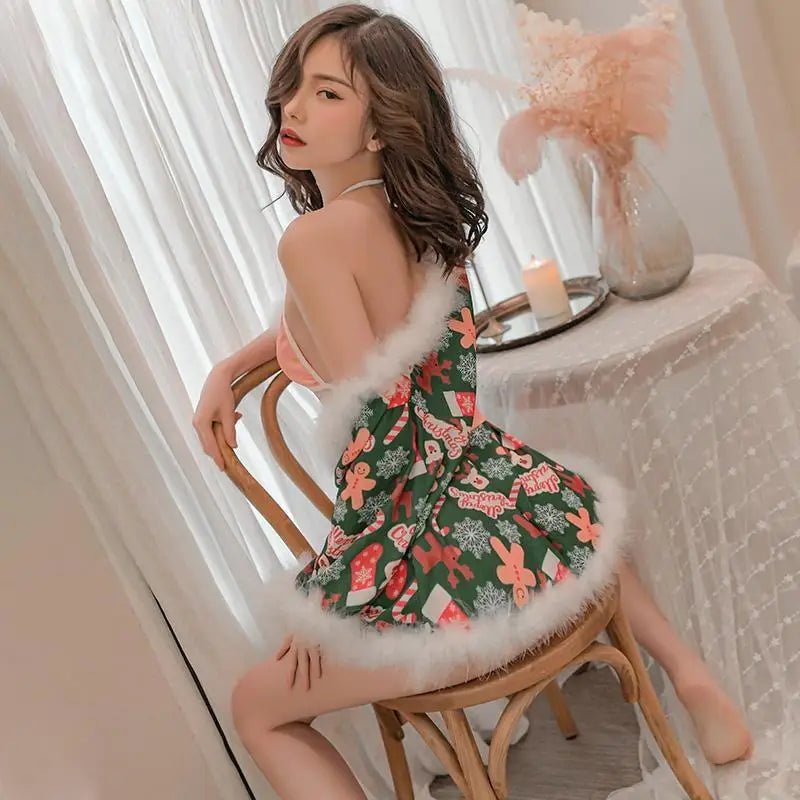 Luxury Holiday Robe and Lingerie Set with Faux Fur Trim - Cosparty