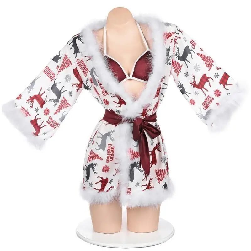 Luxury Holiday Robe and Lingerie Set with Faux Fur Trim - Cosparty