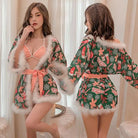 Luxury Holiday Robe and Lingerie Set with Faux Fur Trim - Cosparty
