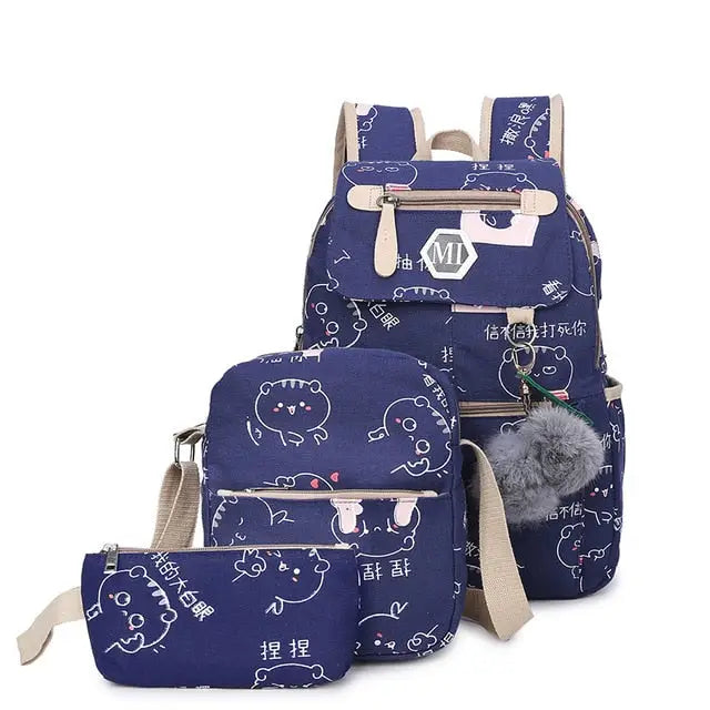 Luxury Kawaii Backpack with Built-in USB Charger and Ample Storage - Navy - Backpack