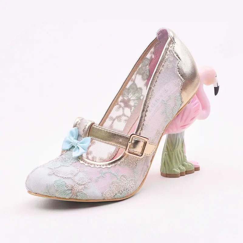 Luxury Pink Flamingo Platform Heels in Vegan Leather - Cosparty