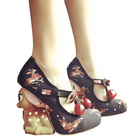 Luxury Vintage Inspired Baby Deer Platform Cherry Pumps - Cosparty
