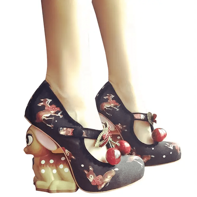 Luxury Vintage Inspired Baby Deer Platform Cherry Pumps - Cosparty