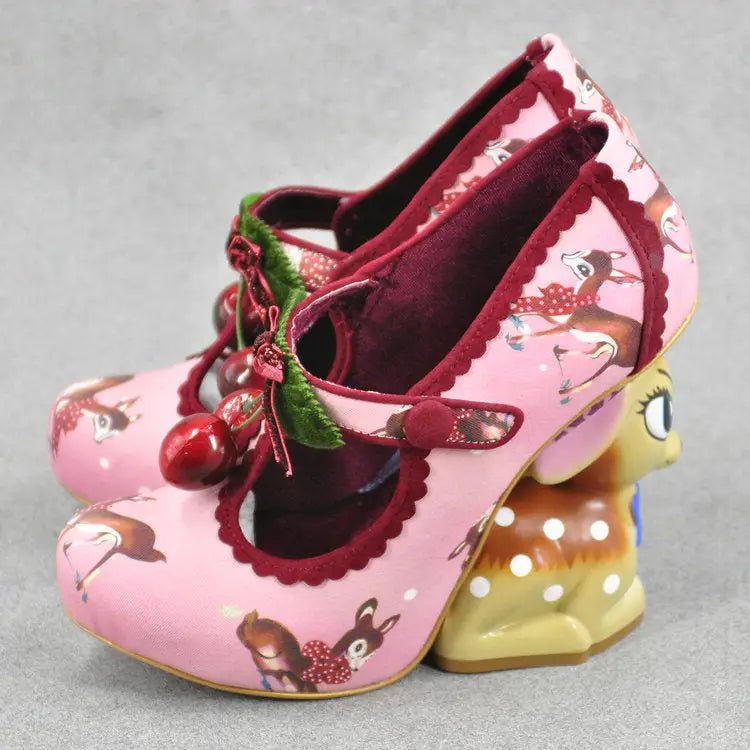 Luxury Vintage Inspired Baby Deer Platform Cherry Pumps - Cosparty
