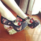 Luxury Vintage Inspired Baby Deer Platform Cherry Pumps - Cosparty