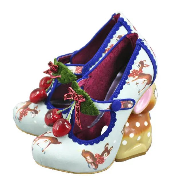 Luxury Vintage Inspired Baby Deer Platform Cherry Pumps - Cosparty