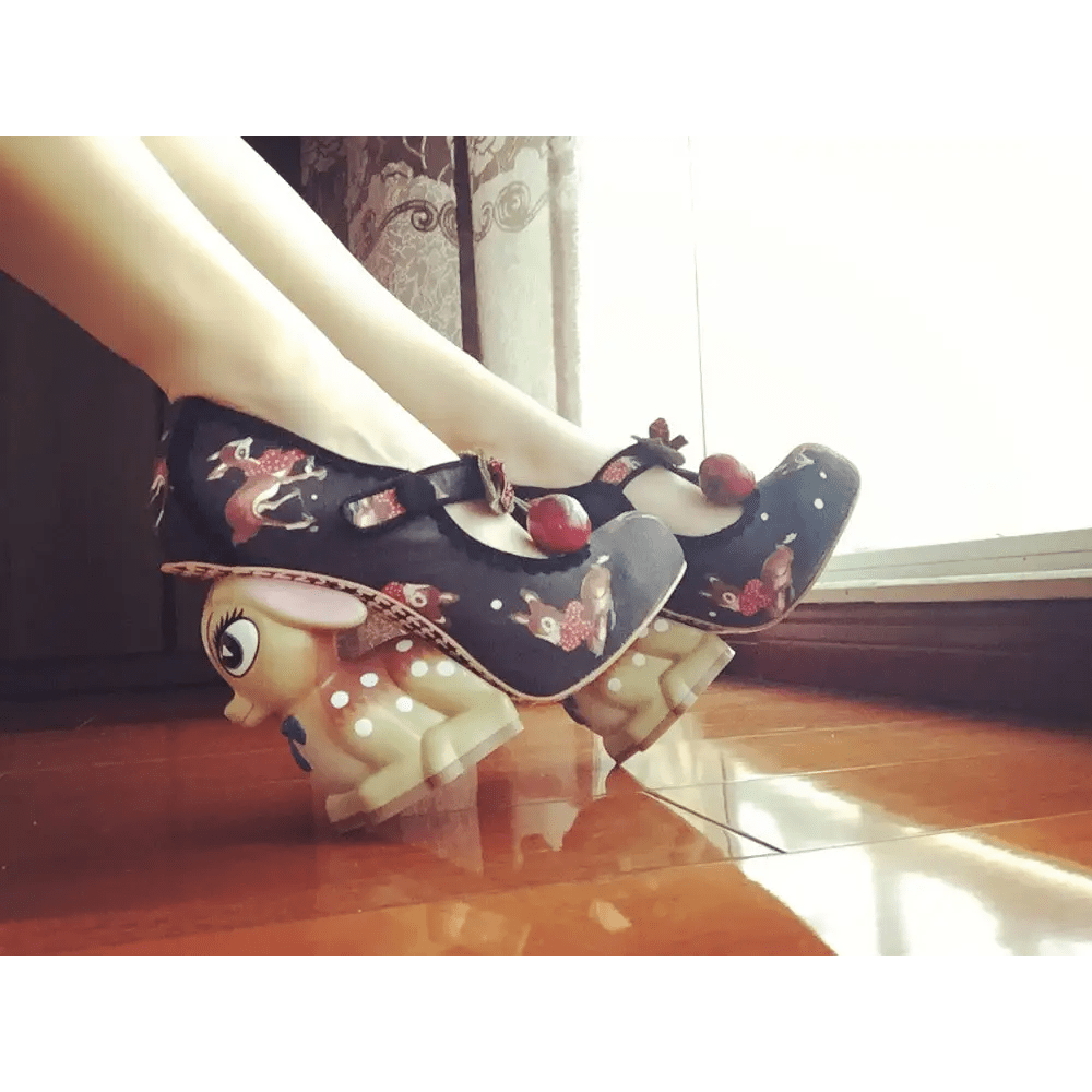 Luxury Vintage Inspired Baby Deer Platform Cherry Pumps - Cosparty