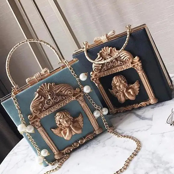 Luxury Vintage Victorian Angel Handbag with Cherub Design - Purse